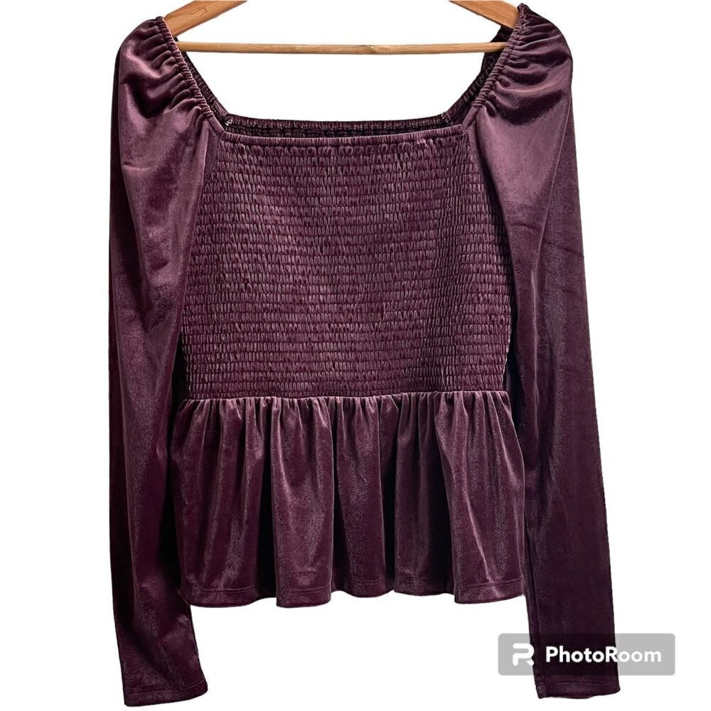 GAP Velvet Smocked Peplum Top Women's Size M